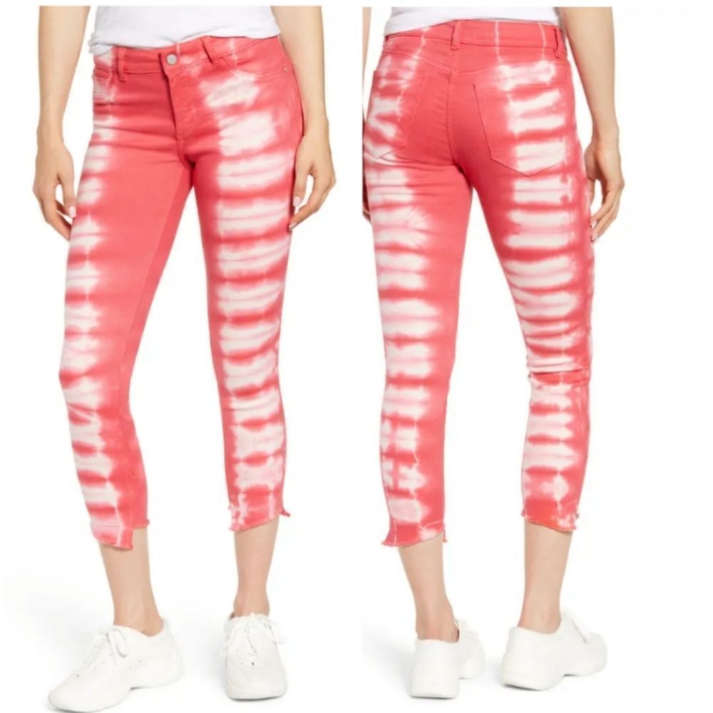 DL1961 Florence Cropped Jeans Mid Rise Instascuplt Skinny Tie Dye Sunrise